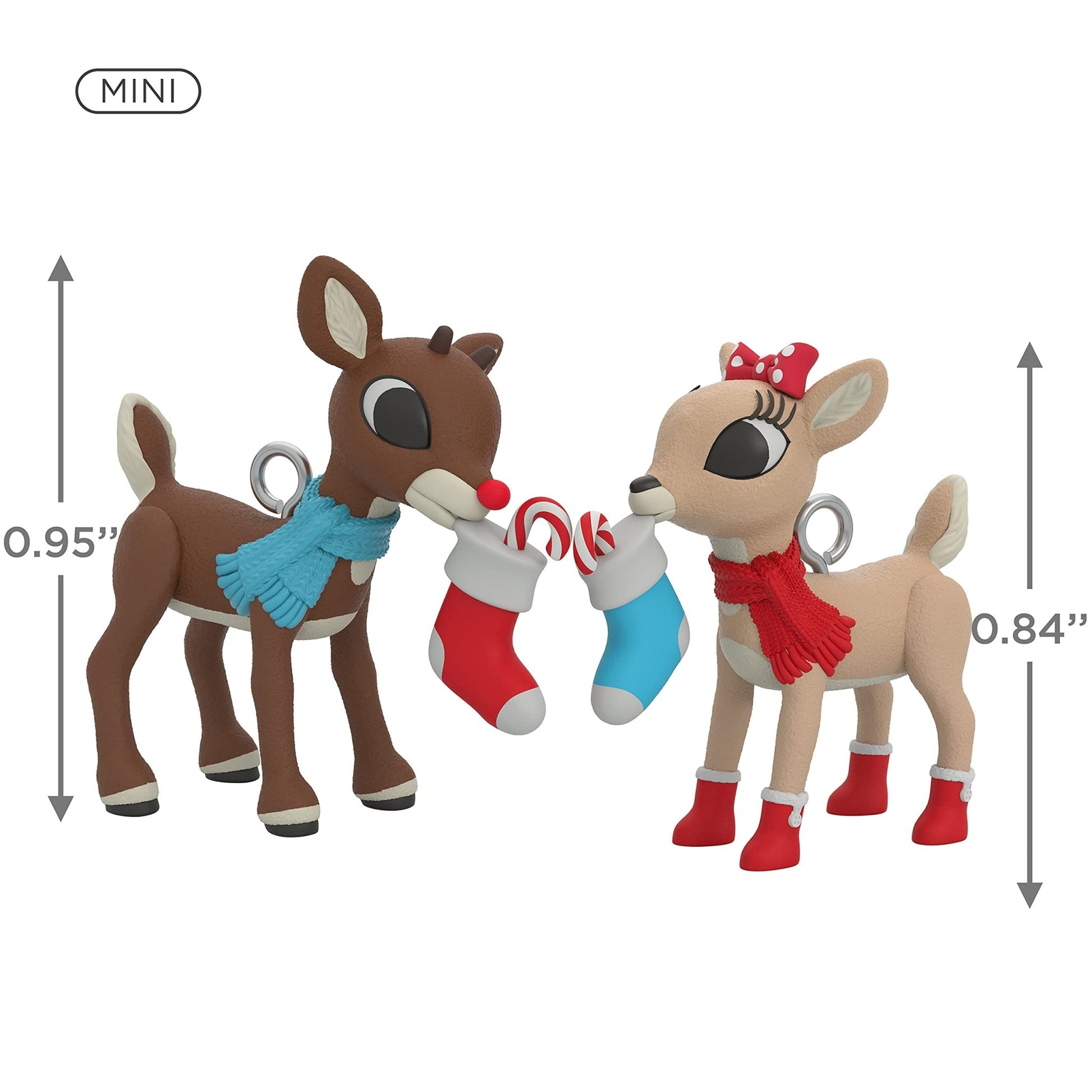 Hallmark Keepsake Miniature Christmas Ornament 2021, Rudolph The Red - Nosed Reindeer Rudolph and Clarice, Mini Set of 2