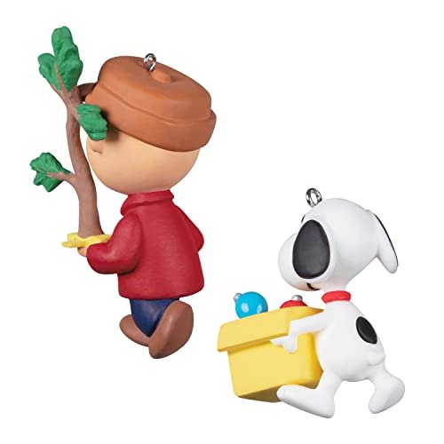 Hallmark Keepsake Miniature Christmas Ornament 2022, The Peanuts Gang Decorating Fun, Mini Set of 2