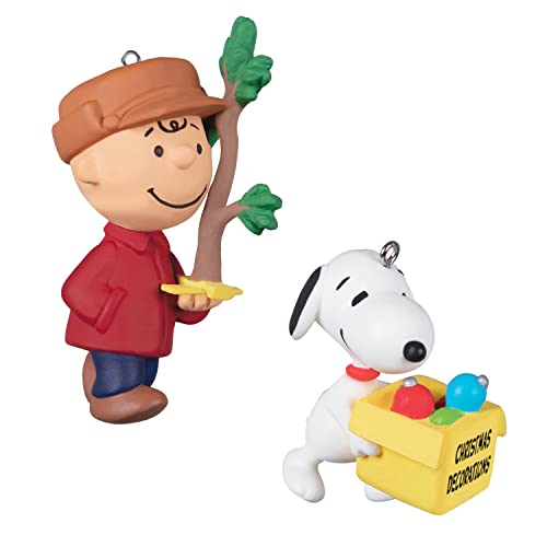 Hallmark Keepsake Miniature Christmas Ornament 2022, The Peanuts Gang Decorating Fun, Mini Set of 2