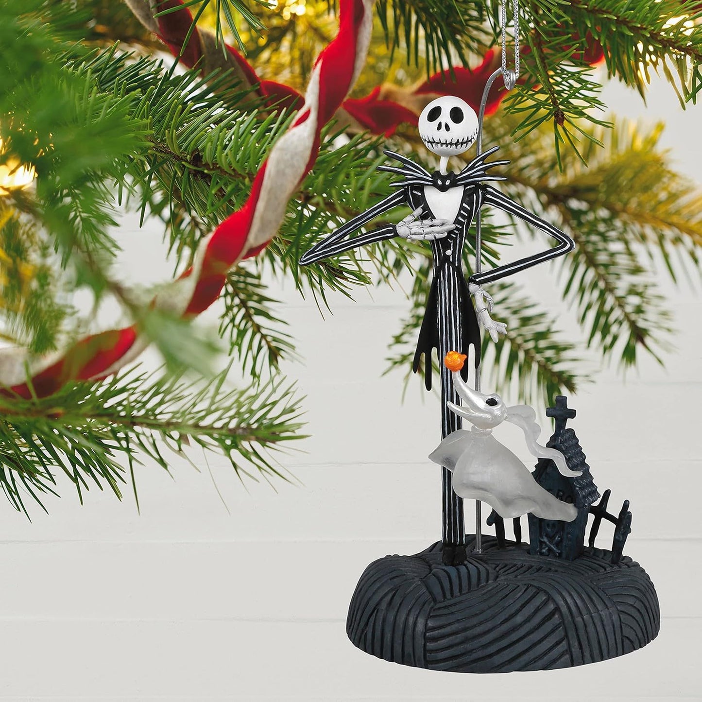 Hallmark Keepsake Ornament 2020, Disney Tim Burton's The Nightmare Before Christmas Collection Jack Skellington Storytellers With Light and Sound