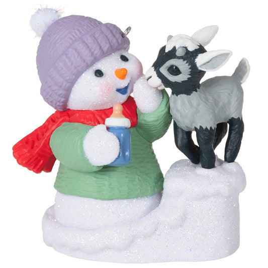 Hallmark Keepsake Plastic Christmas Ornament, Year Dated 2021, Snow Buddies Snowman and Goat