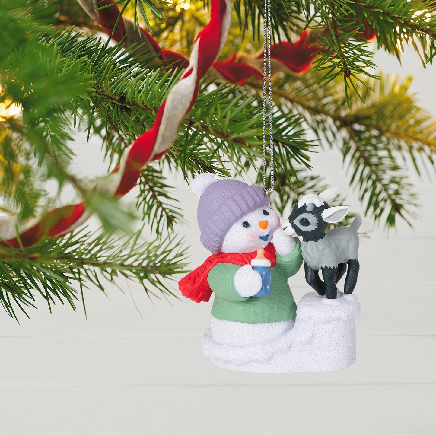 Hallmark Keepsake Plastic Christmas Ornament, Year Dated 2021, Snow Buddies Snowman and Goat