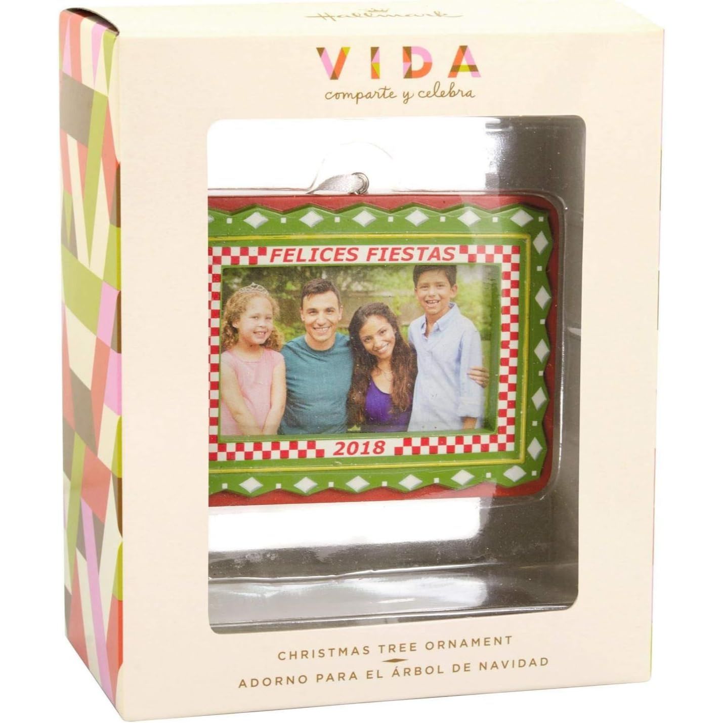 Happy Holidays, Spanish Language Felices Fiestas, 2018 Hallmark Vida Christmas Ornament