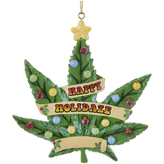 Happy Holidaze Cannabis Leaf Ornament For Personalization