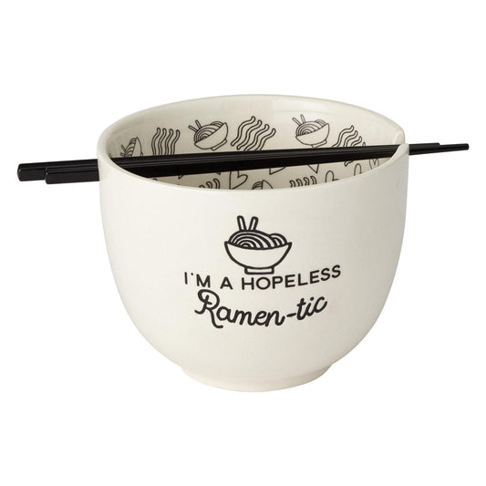 "I'm a Hopeless Ramen-Tic" Ramen Bowl and Chopsticks Set, 5.25"
