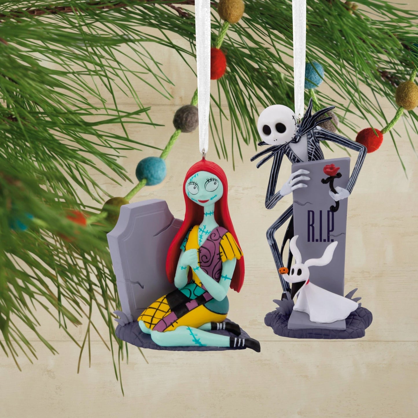 Jack and Sally with Tombstones Disney Tim Burton's The Nightmare Before Christmas Hallmark Ornaments, Set of 2