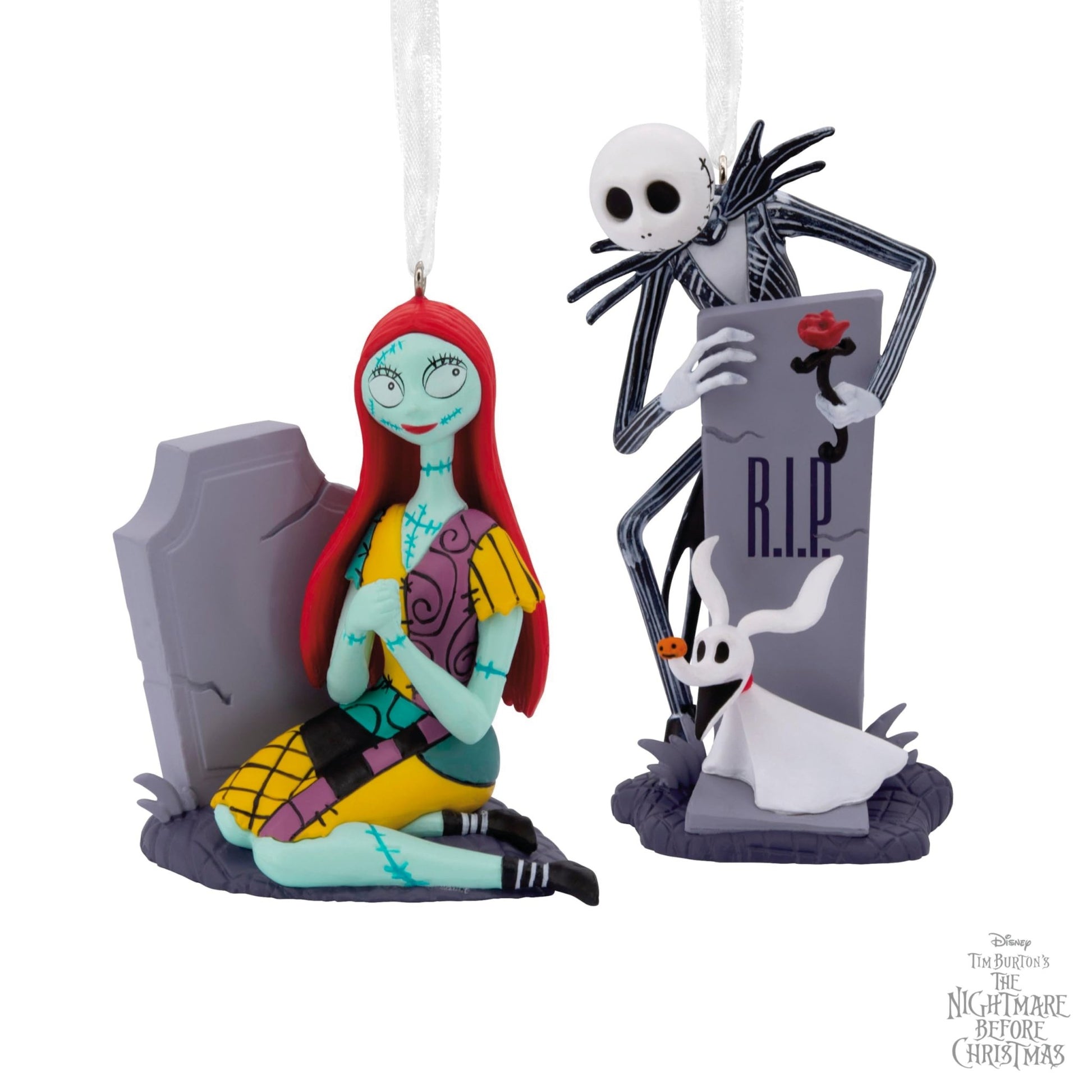 Jack and Sally with Tombstones Disney Tim Burton's The Nightmare Before Christmas Hallmark Ornaments, Set of 2