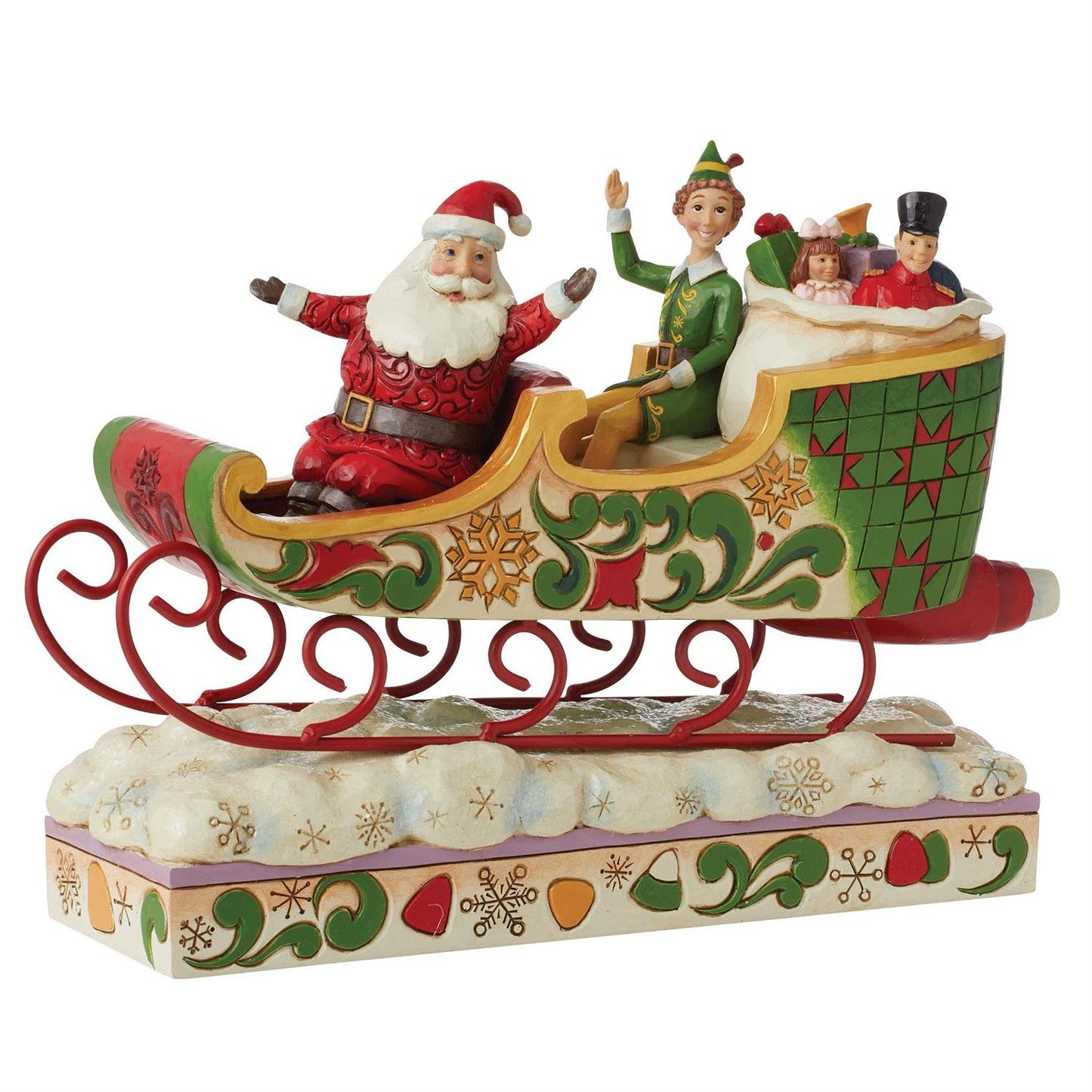 Jim Shore Buddy Elf with Santa in Sleigh Figurine