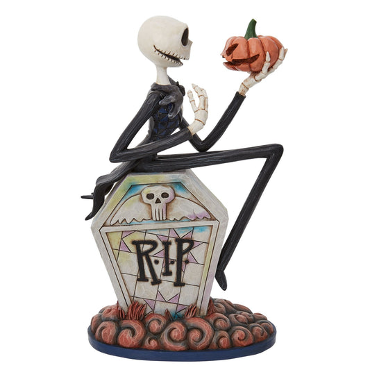 Jim Shore Disney Traditions Nightmare Before Christmas Jack on Gravestone Figurine, 8.5" H