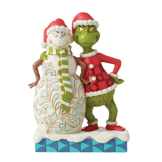 Jim Shore Dr. Seuss Grinning Grinch and Snowman Santa Grinch Figurine, 7.8 Inch