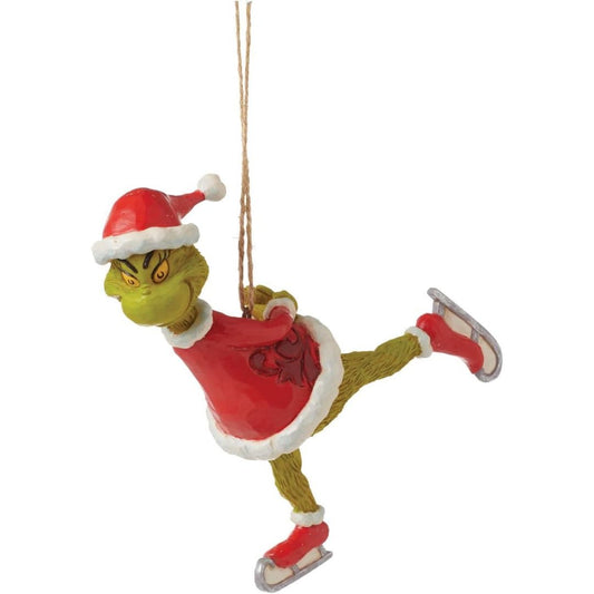 Jim Shore Dr. Seuss Santa Grinch Ice Skating Hanging Ornament, 4.75"