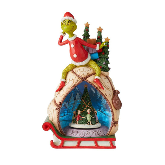 Jim Shore Dr. Seuss Santa Grinch Stealing Christmas Lit Rotating Animated Figurine, 11.5"