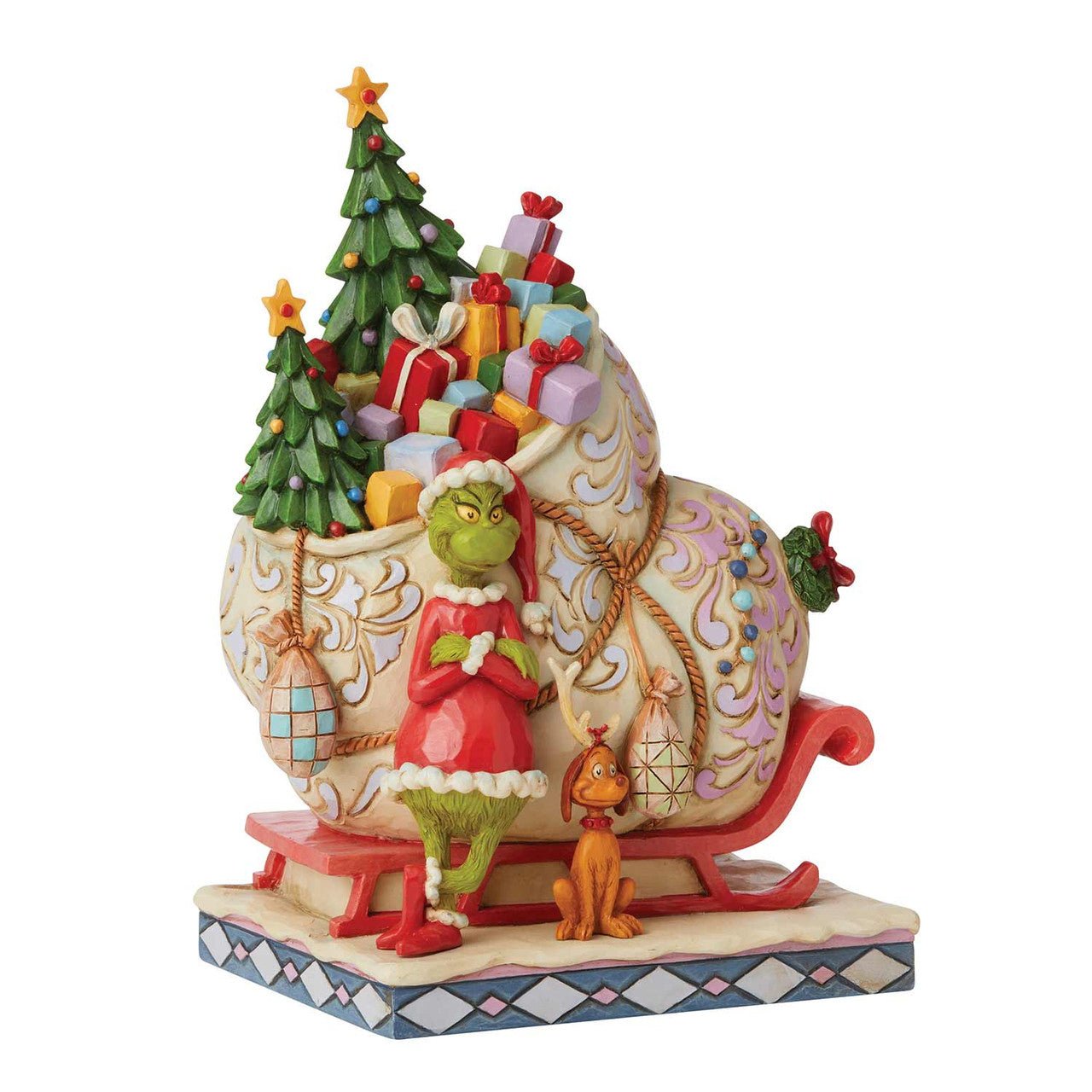 Jim Shore Dr. Seuss The Grinch and Max Standing by Sleigh Figurine