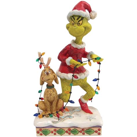 Jim Shore Dr. Seuss The Grinch and Max Wrapped in Lights Figurine, 8.25"