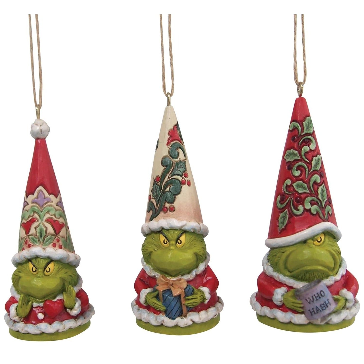Jim Shore Dr. Seuss The Grinch Gnomes Hanging Ornament Set, 3.375 Inch