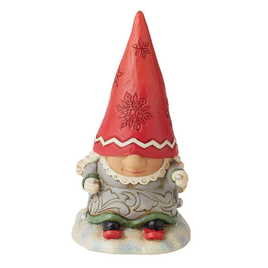 Jim Shore Gnome with Braids Skiing Figurine, 4.33 Inch