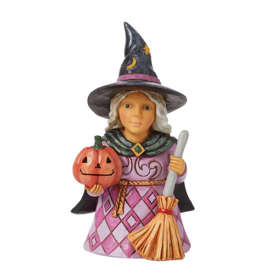 Jim Shore Halloween Mini Witch Holding Pumpkin Figurine