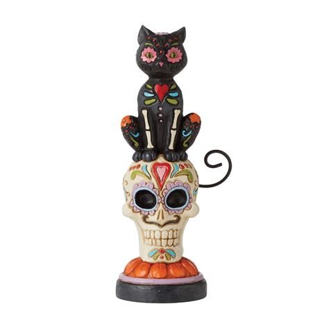 Jim Shore Heartwood Creek Halloween Day of Dead Black Cat on Sugar Skull Figurine