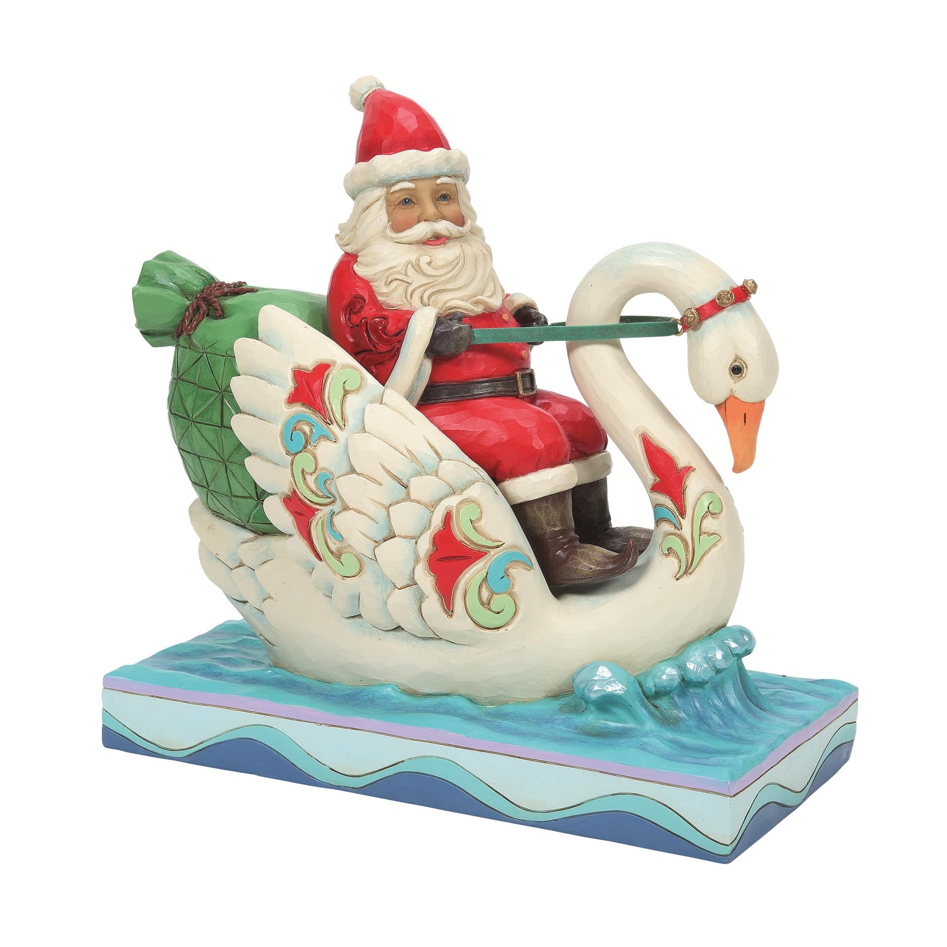 Jim Shore Heartwood Creek Santa Riding a Swan Figurine, 6.89 Inch