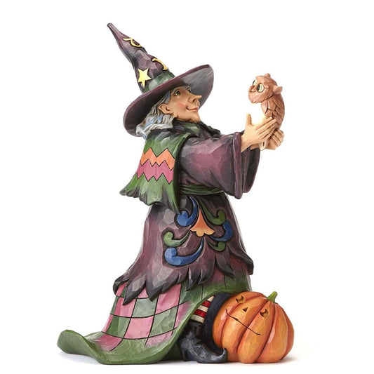 Jim Shore Hoot 'n Howl for Halloween Witch Holding Owl Figurine