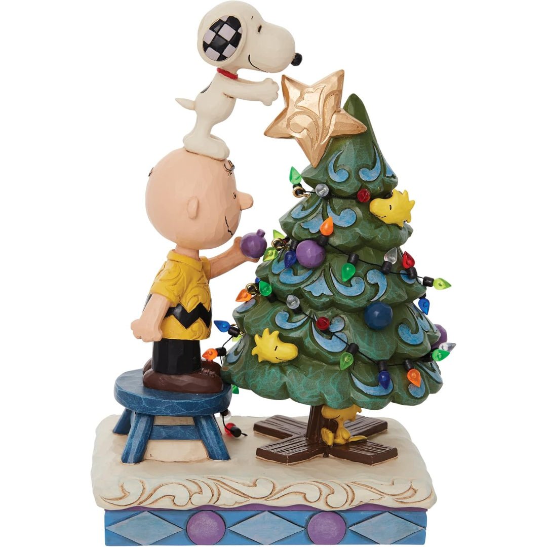 Jim Shore Peanuts Charlie Brown and Snoopy Decorating The Tree Figurine, 8.27"