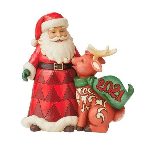 Jim Shore Santa with Reindeer Dated 2021 Figurine, 7.5"