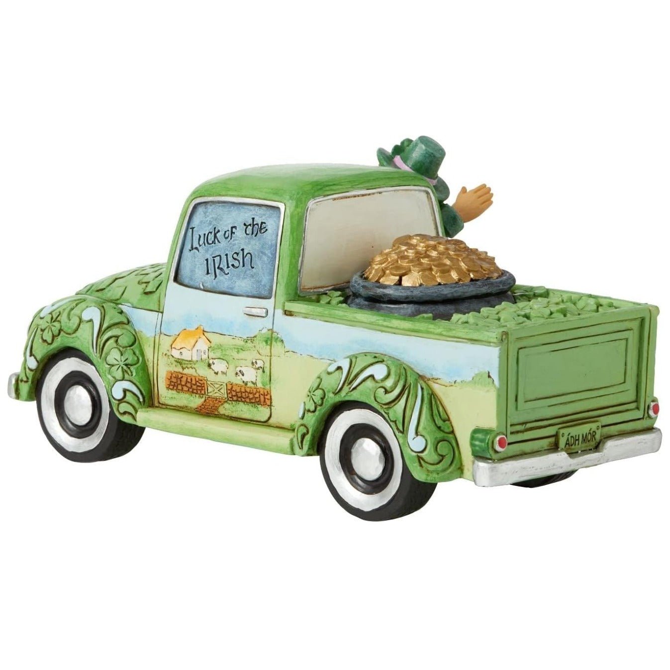 Jim Shore "Truckload Of Luck" Leprechaun in Green Truck Figurine, 7.48"