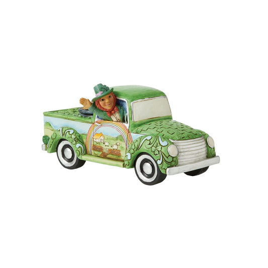 Jim Shore "Truckload Of Luck" Leprechaun in Green Truck Figurine, 7.48"