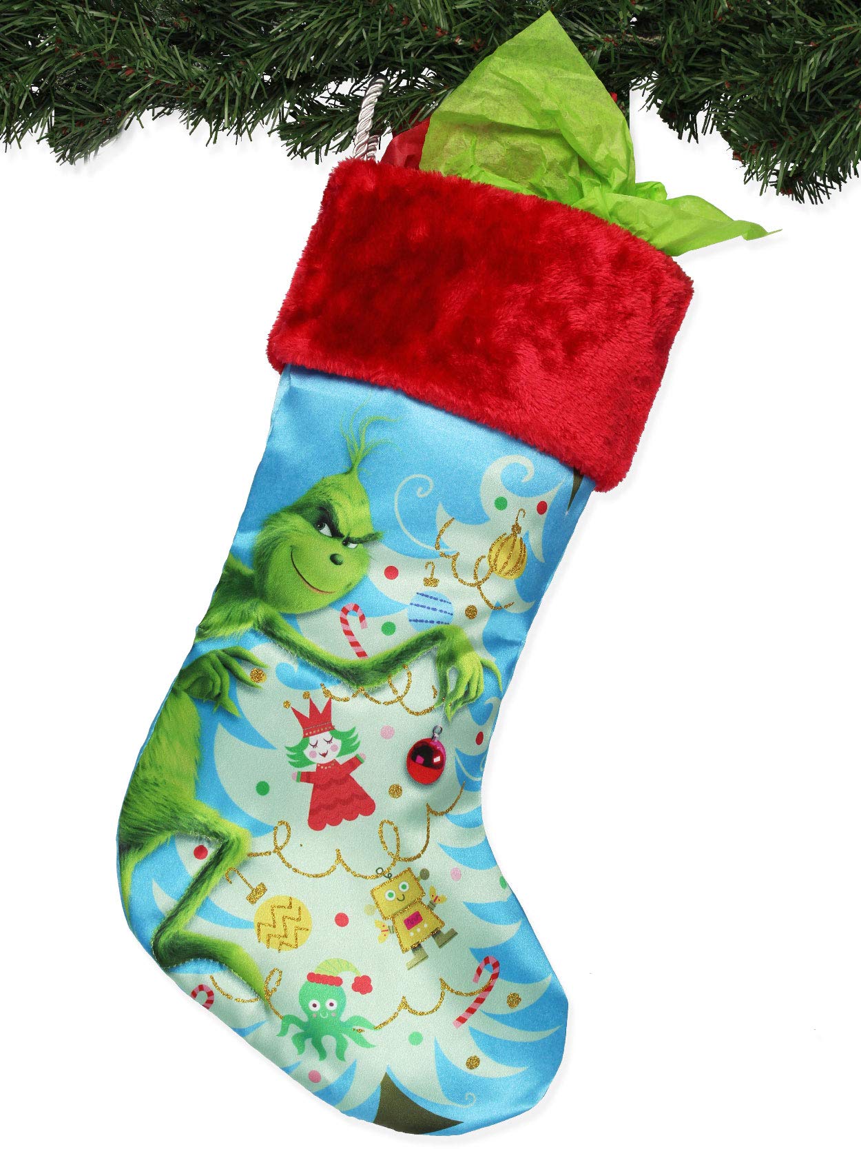 Kurt Adler How The Grinch Stole Christmas Satin Christmas Holiday Stocking 19" Blue GRH7183