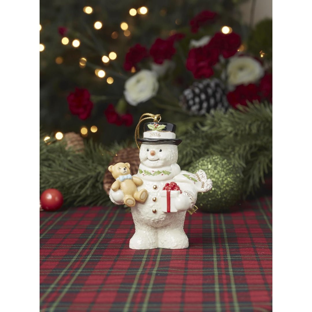 Lenox 2026 Snowman with Teddy Bear Ornament