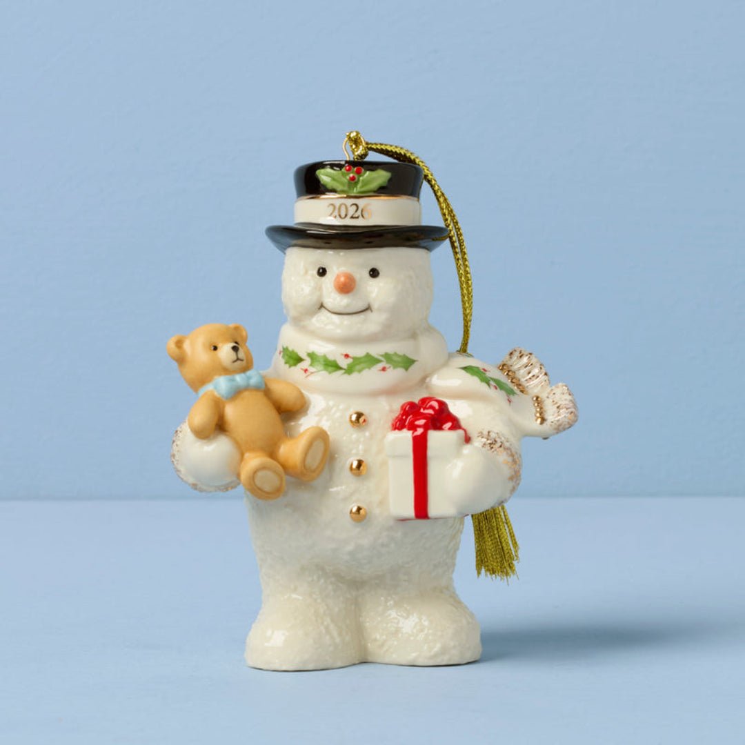 Lenox 2026 Snowman with Teddy Bear Ornament