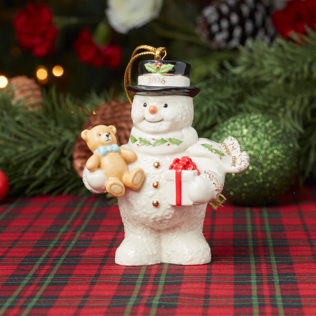 Lenox 2026 Snowman with Teddy Bear Ornament
