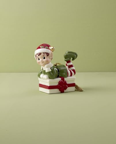 Lenox 896180 Christmas Elf Sitting On Present Ornament