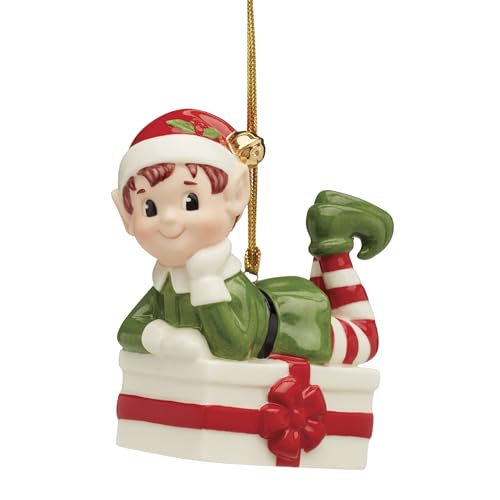 Lenox 896180 Christmas Elf Sitting On Present Ornament