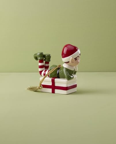 Lenox 896180 Christmas Elf Sitting On Present Ornament