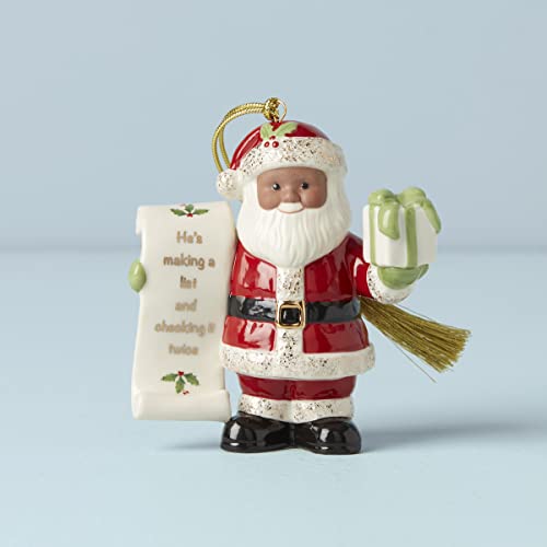 Lenox Santa with List Ornament, 0.80, Red