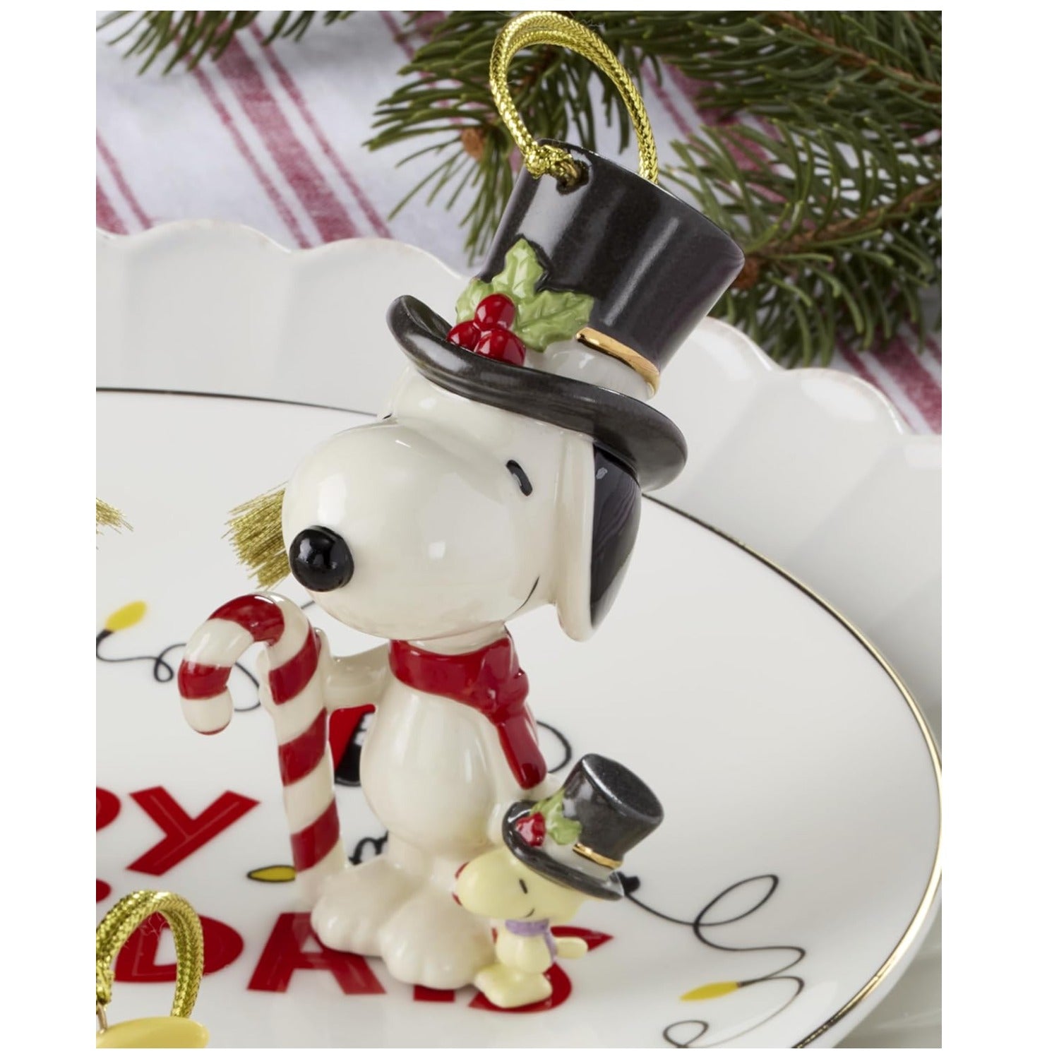 Lenox Snoopy & Woodstock with Candy Cane Ornament