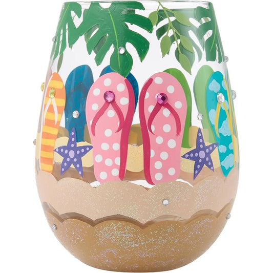 Lolita Flip - Flops Stuck in the Sand Stemless Wine Glass, 20 oz