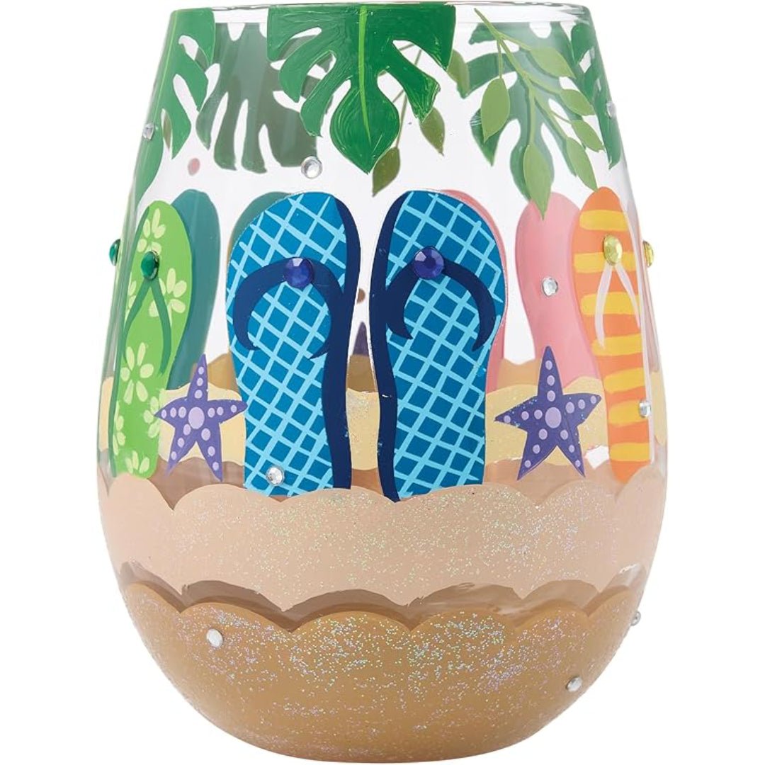 Lolita Flip - Flops Stuck in the Sand Stemless Wine Glass, 20 oz
