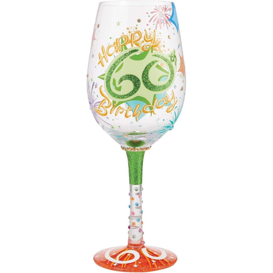Lolita Happy 60th Birthday Hand - Painted Artisan Wine Glass, 15 oz.