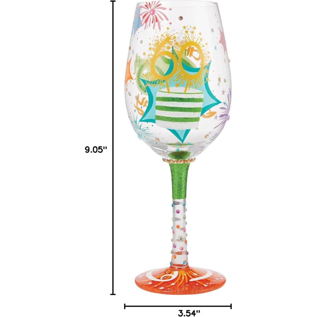 Lolita Happy 60th Birthday Hand - Painted Artisan Wine Glass, 15 oz.