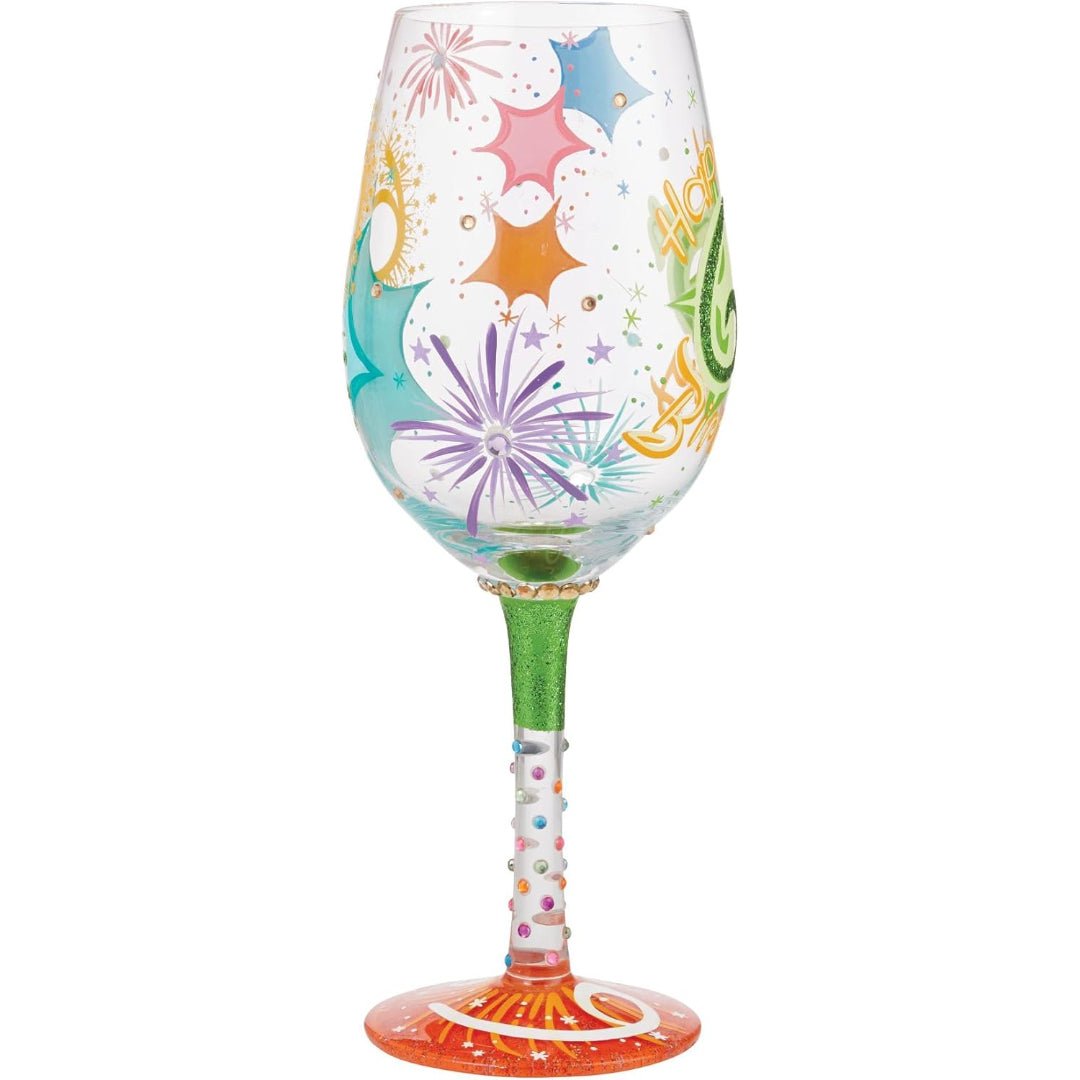 Lolita Happy 60th Birthday Hand - Painted Artisan Wine Glass, 15 oz.