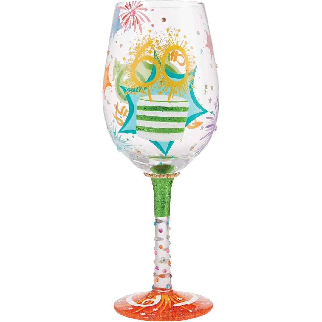 Lolita Happy 60th Birthday Hand - Painted Artisan Wine Glass, 15 oz.