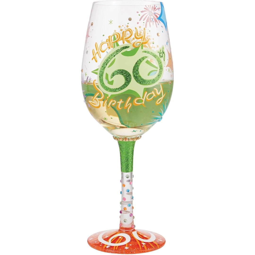 Lolita Happy 60th Birthday Hand - Painted Artisan Wine Glass, 15 oz.