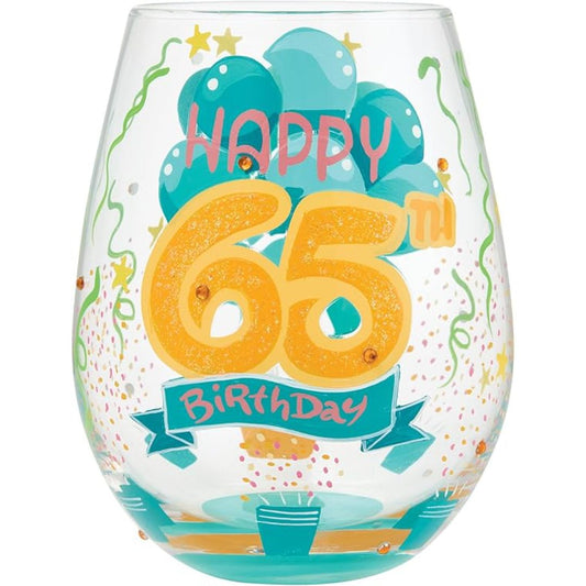 Lolita Happy 65th Birthday Stemless Wine Glass, 20 oz