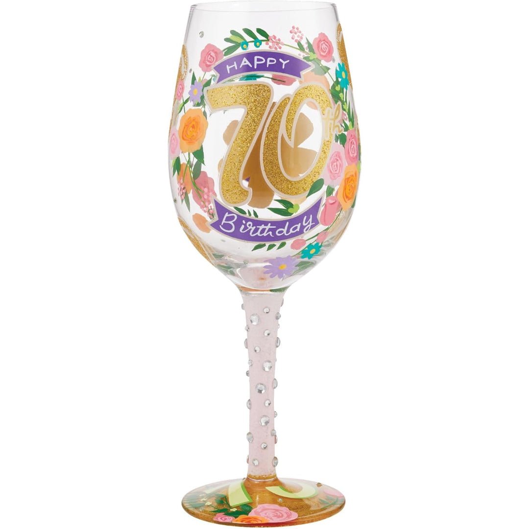 Lolita Happy 70th Birthday Hand - Painted Wine Glass, 15oz