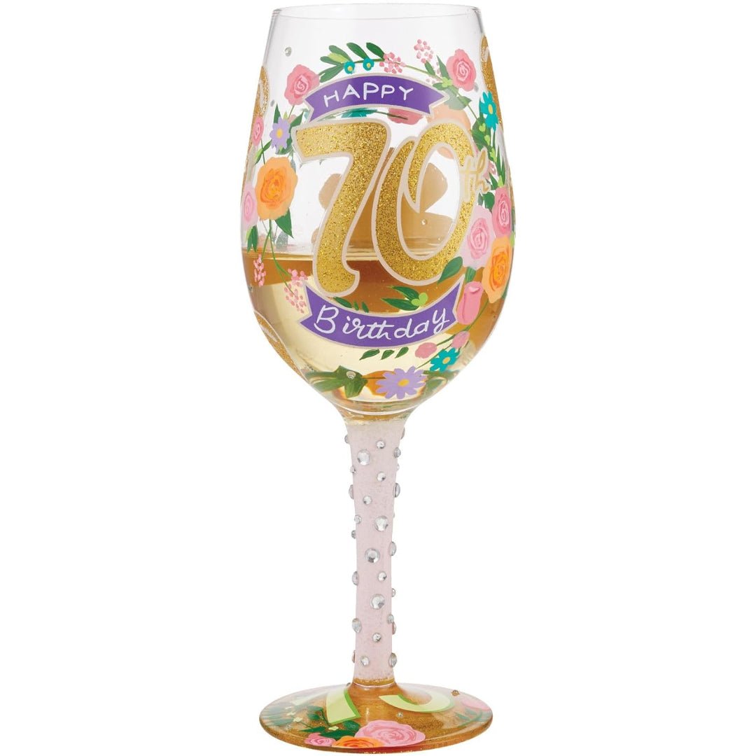 Lolita Happy 70th Birthday Hand - Painted Wine Glass, 15oz