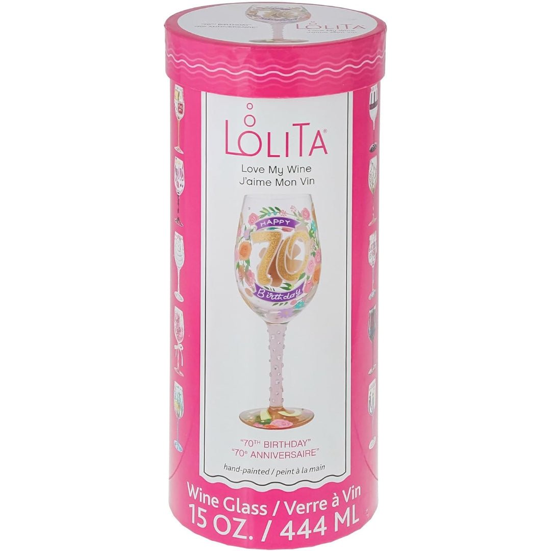 Lolita Happy 70th Birthday Hand - Painted Wine Glass, 15oz