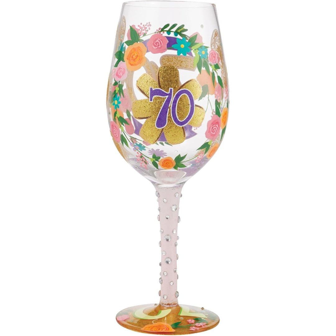 Lolita Happy 70th Birthday Hand - Painted Wine Glass, 15oz