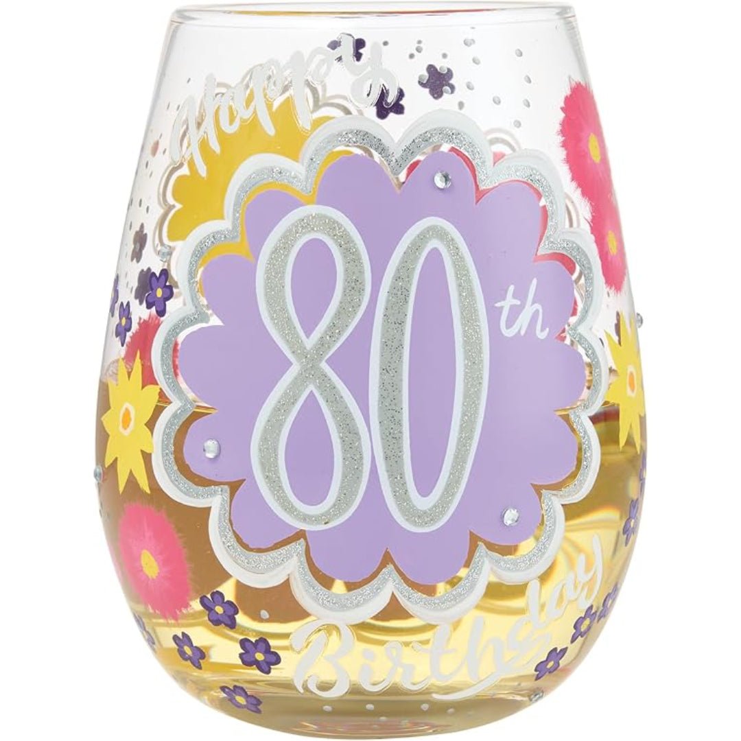 Lolita Happy 80th Birthday Stemless Wine Glass, 20 oz